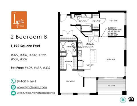 Floor plan for 2 beds, 2 baths, 1192 sqft